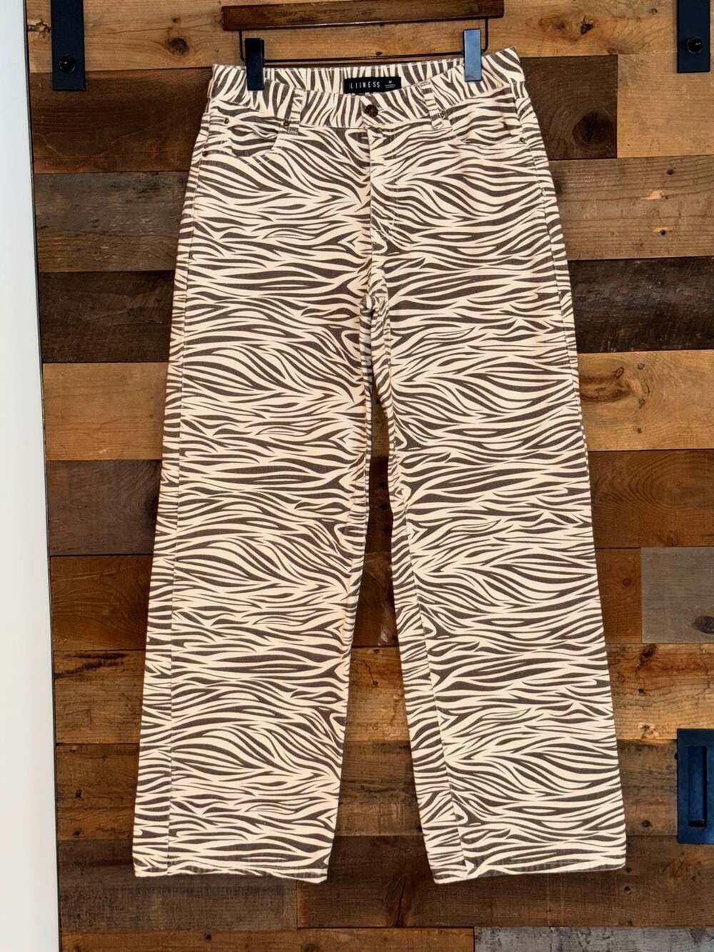 Lioness Zebra Print Wide Leg Jeans in Cream and Brown